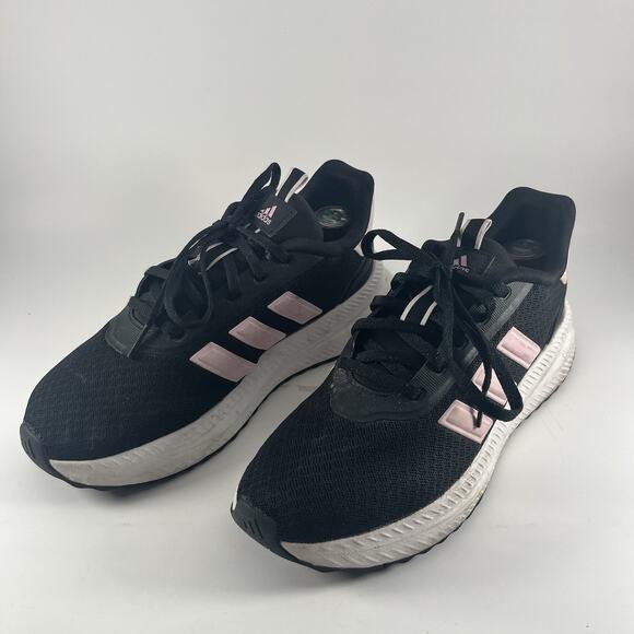 Adidas Cloudfoam Running Shoes Black Pink Stripes Size 7 - Picture 1 of 9
